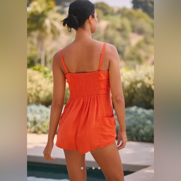 NWT By Anthropologie Linen Short Romper Bright Red, Size S - Picture 2 of 15